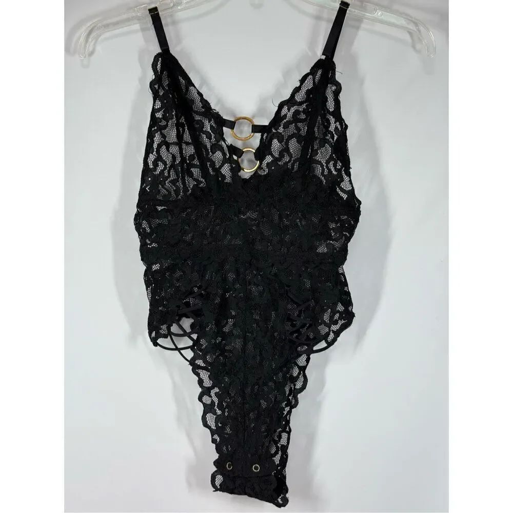 New Mix Black Lace Lingerie Snap Crotch Size S/M
